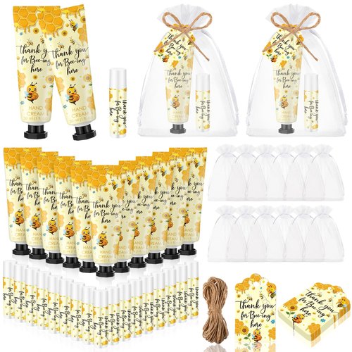Dansib 24 Sets Honey Hand Cream and Lip Balm Gift Bee Themed Baby Shower Party Favor for Guest Thank You for Bee-ing Travel Size Hand Lotion and Lip Balm Bulk Honey Baby Shower Birthday Party Supplies