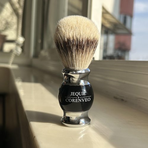 JEQUIL&CORENVEO 100% Silvertip Badger Hair Shaving Brush, Handmade Shaving Brush with Fine Resin Handle and Stainless Steel Base (Black)