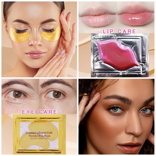 TIRDET 40 Pairs Eye Mask & Lip Mask, 24K Gold Gel Crystal Collagen Under Eye Patches for Dark Circles, Wrinkles and Fine Lines, Bachelorette Party Favors Adults Accessories, Galentines Day Gifts