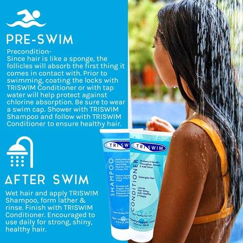 TRISWIM Chlorine Shampoo and Conditioner Set - Paraben-Free Swim Care with Aloe Vera & Keratin | 8.5 fl oz Each