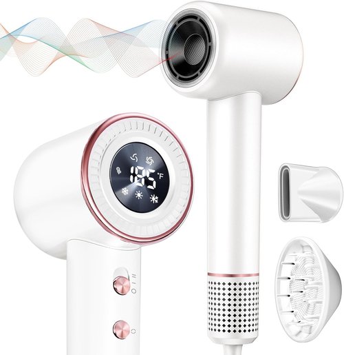 Rudd Hair Dryer - High-Speed Blow Dryer with Diffuser & Low Noise | 160,000 RPM, White