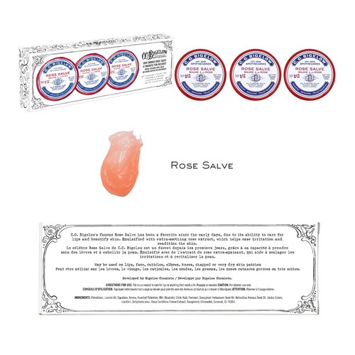 C.O. Bigelow Rose Salve Tins, Pack of 3 Lip Balm Tins, All Purpose Salve for Lips, Cuticles, Hands & Dry Skin, Lip Balm Set, 0.8 oz
