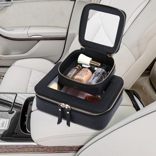 Pinkmik Small Makeup Bag Mini Clear Cosmetic Makeup Case & Toiletry Bag with Zipper Women's Purse Organizer & Car Essentials (Black, MINI-3)