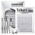 PHKERATA Velure Lash Clusters Kit Natural Eyelash Clusters Wispy Lash Extension Kit Invisible Clear Band Lashes DIY Cluster Eyelash Extensions with Bond and Seal Tweezers, 8-16mm, 120Pcs