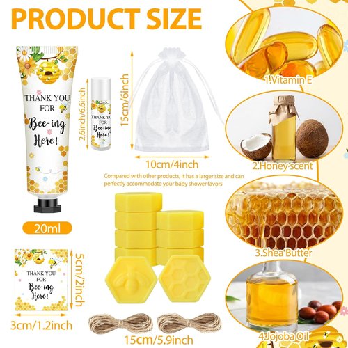 Skiennix Bee Themed Baby Shower Favors - 75 Pcs Sweet As Can Bee Lip Balms & Honeycomb Soap
