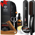 Beard Straightener for Men – 5-Temp Heated Brush with Anti-Scald Tech – Grooming Kit with Sandalwood Comb, Balm, Oil & Scissors – Gifts for Father’s Day, Anniversary & Birthdays