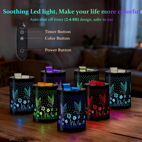 Enaroma Hummingbird Electric Wax Melt Warmer with Timer, 7-Color LED Mood Light – Flameless Scented Wax & Oil Burner lamp, Nature-Inspired