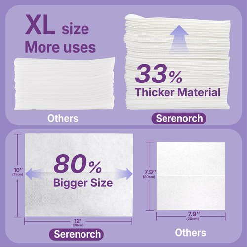 Serenorch Disposable Face Towels XL 50 Count, Pearl Texture Facial Tissues for Deep Cleansing, Ultra Thick Makeup Remover Dry Wipes, Lint Free Cotton Tissue for Sensitive Skin