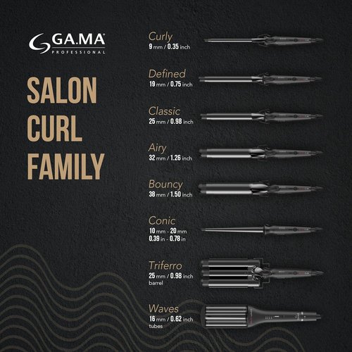 GA.MA Salon Waves Curling Iron - Adjustable 4-Size Titanium Wave Barrels (0.67–0.98″) with LED Display & Auto-Off