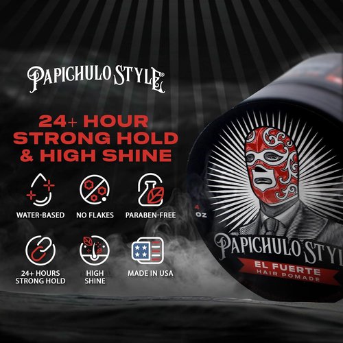 Papichulo Style Deluxe Pomade “El Fuerte” - Strong Hold & High Shine, Water-Based, 4 oz
