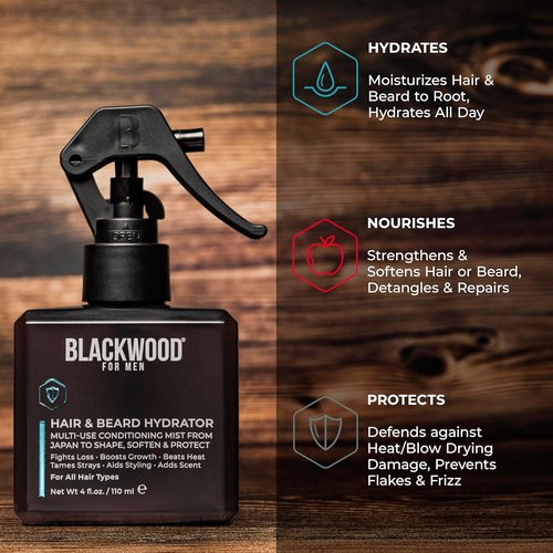 Blackwood For Men Hair & Beard Hydrator Spray - Natural Leave-In Conditioner for Moisturizing & Styling - 4 oz Vegan Grooming Essential