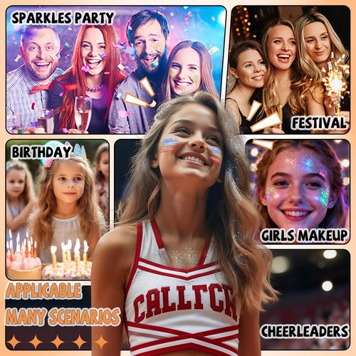 Skiennix Body Glitter - 12 Shapes Fine & Chunky Glitter Gel for Makeup & Festivals | White Scheme