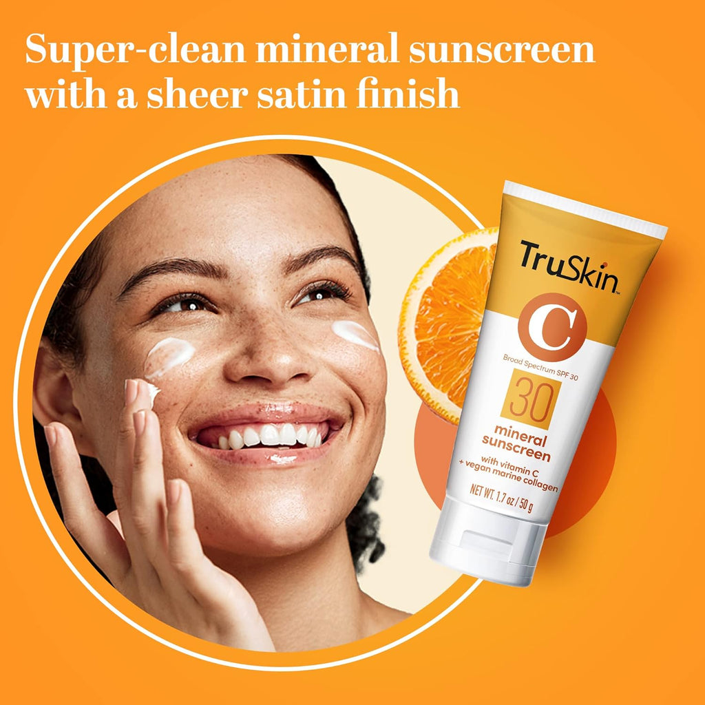 TruSkin Mineral Sunscreen SPF 30 - Zinc Oxide Broad Spectrum Protection with Squalane & Vitamin C | 1.7 fl oz