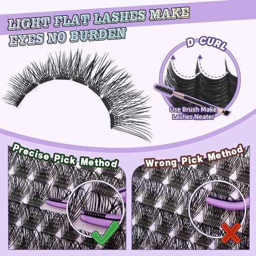 Lash Extension Kit for Beginners BM03 Eyelash Extension Kit 156pcs D Curl Flat Matte Lash Clusters Kit Natural and Soft Lash Kit Flat Band 8-18 Mixed Individual Lashes Kit (US-FDset-BM03-8-18MIX)