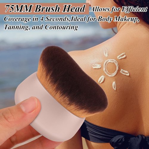Skiennix 75MM Extra Large Self Tanner Kabuki Brush - Ultra Soft Vegan Bristles for Flawless Body Makeup | Khaki