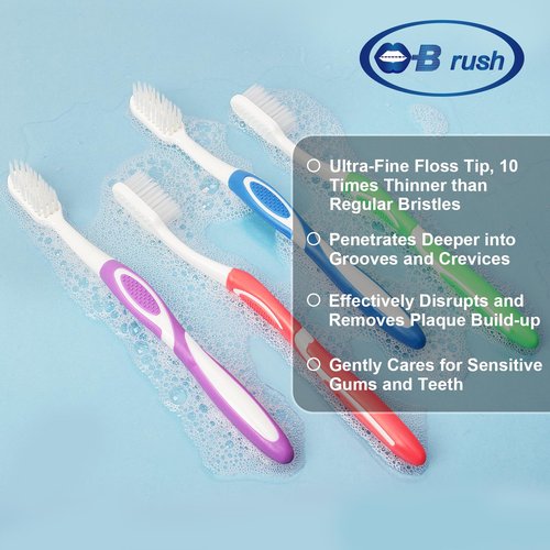 Extra Soft Toothbrushes for Adults - Flossing Toothbrush for Sensitive Teeth and Receding Gums, Tapered Bristles Ultra Clean Plaque Remover Travel Toothbrush Individually Wrapped Pack of 4