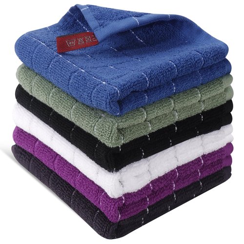 INFICRIME 6 Pack 100% Cotton Wash Cloth, 12x12 Inch Highly Absorbent and Soft Feel Fingertip Towels, Machine Washable Washcloths for Bathroom, Gym, Hotel, Spa and Kitchen, 6 Colours