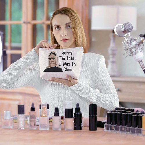 BLUPARK RHONY Inspired Gift Sorry I'm Late I Was In Glam Makeup Bag Real Housewives Gift (I Was In Glam)