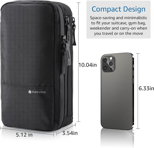Purevave Compact Men's Toiletry Bag - Waterproof Travel Dopp Kit | Black Hanging Wash Pouch