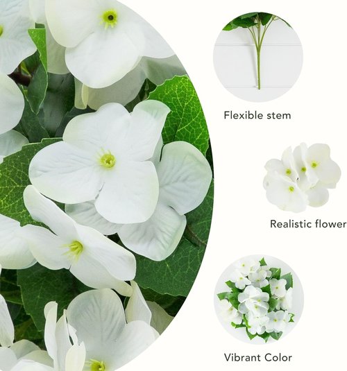 Nearly Natural 14-Inch UV Resistant Artificial Hydrangea Bush - Set of 6 for Indoor/Outdoor Decor