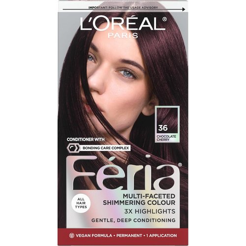 L'Oreal Paris Feria Hair Color - Multi-Faceted Shimmering Permanent Dye, 36 Chocolate Cherry (Deep Burgundy)