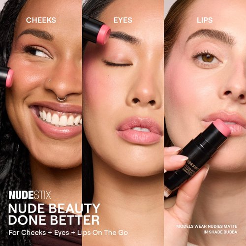 Nudestix Nudies Blush Stick – 3-in-1 Cream Blush for Cheeks, Eyes & Lips with Built-In Brush | Soft Matte Finish for a Natural Flush |Sunkissed Pink