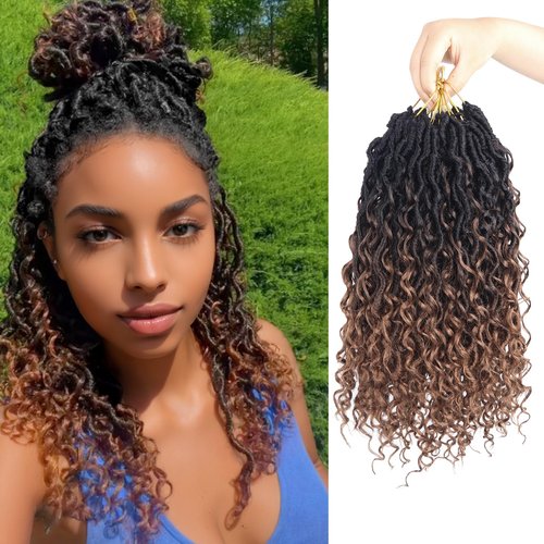 Sosihua Goddess locs crochet hair, 9 packs soft boho faux locs with curly ends bohemian crochet dreads for black women(14Inch,#1B-4-30)