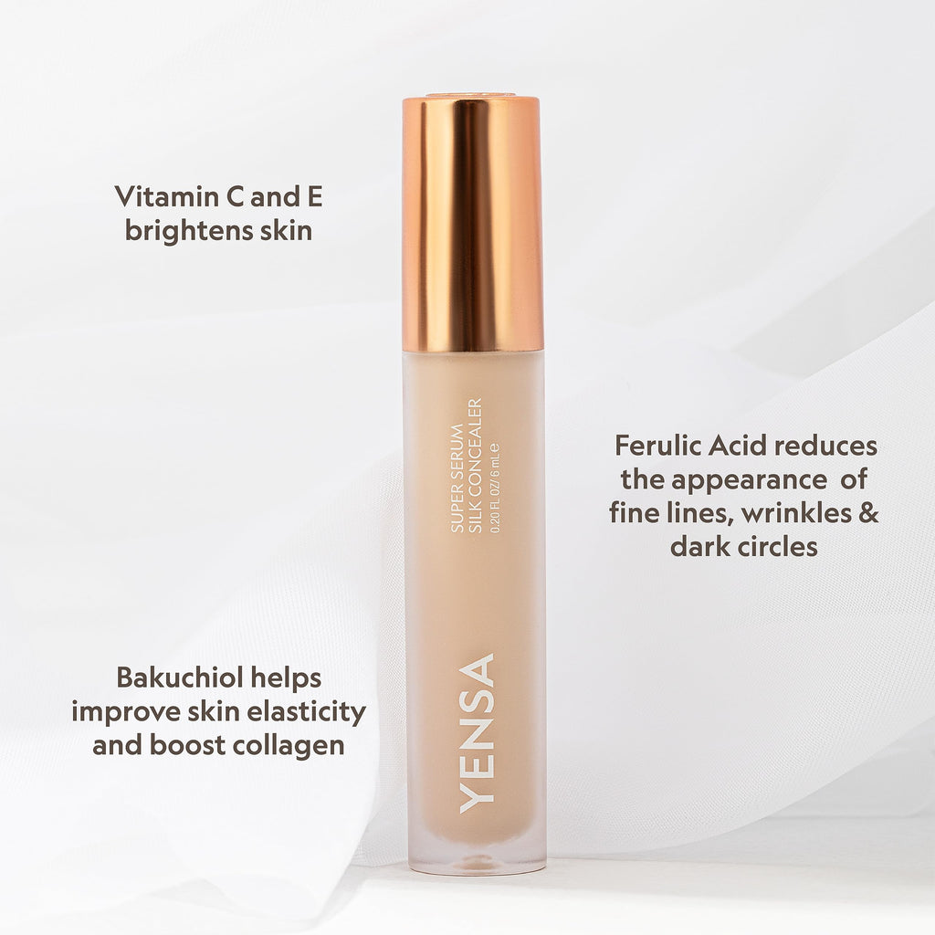 YENSA Super Serum Silk Concealer - Full Coverage Undereye Concealer & Peptides Serum for Face - Enriched with Vitamins C & E, Bakuchiol & Superfoods to Boost Radiance - Light 2 (0.2 Fl oz)