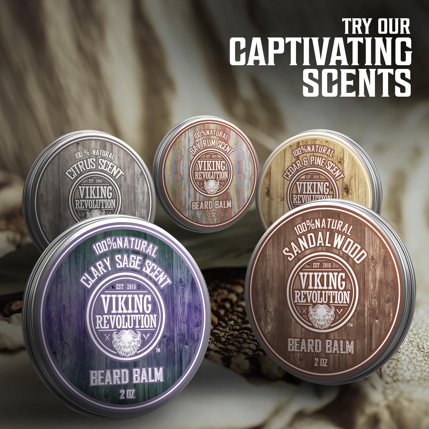 Viking Revolution Sandalwood Beard Balm - Beard Butter with Argan Oil, Beard Softener for Men with Jojoba Oil - Beard Moisturizer for Men with Beeswax - Beard Wax for Men (2oz, 1 Pack)
