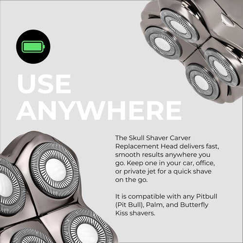 Skull Shaver Carver PRO 4 Head Replacement Blade - Shaver Blade for Wet & Dry Shaving - Rotary Heads Design - Japanese Stainless Steel - Compatible with Pitbull, Palm & Butterfly Kiss Shavers