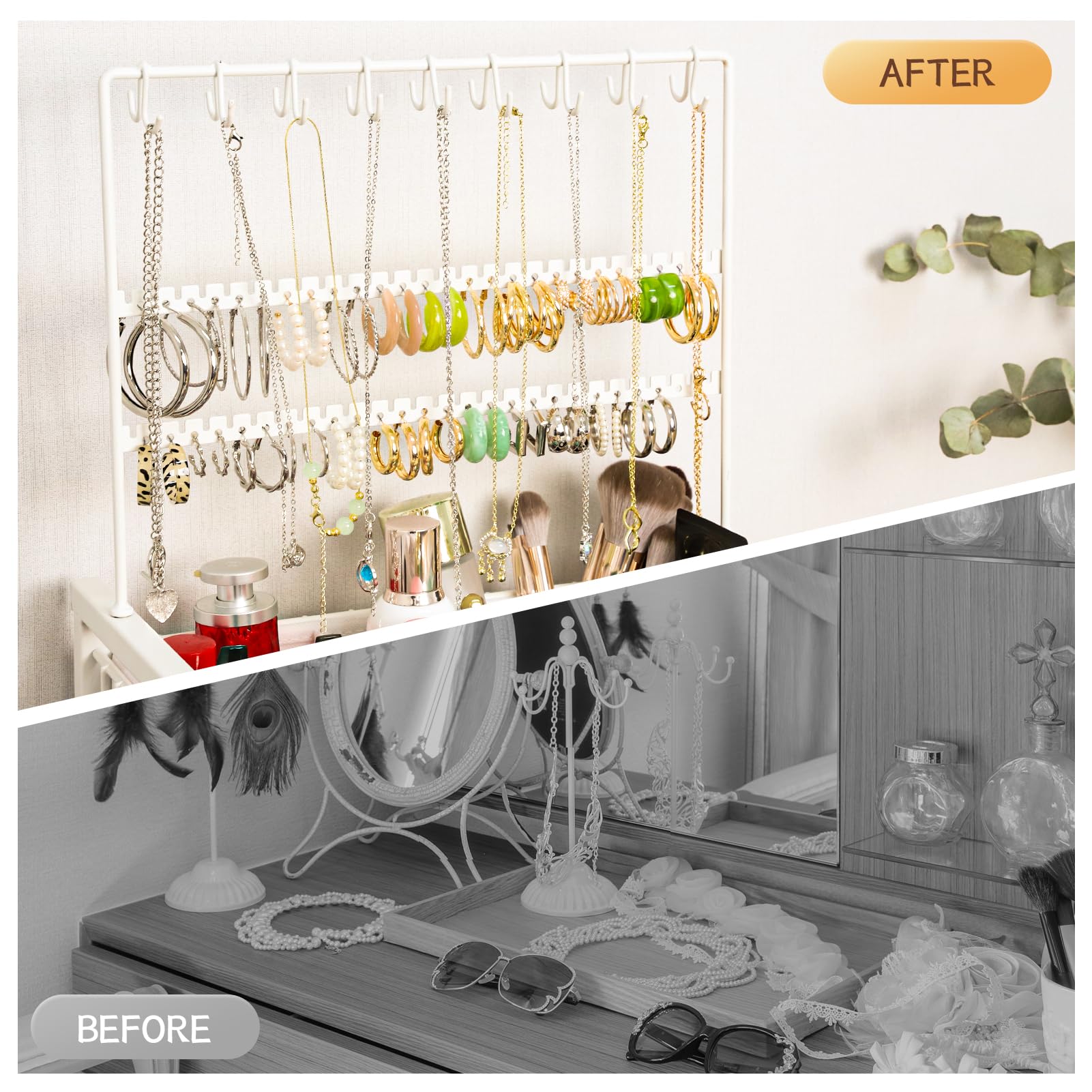 YGJT Makeup Organizer, Floor Skincare Cosmetics Organizer with Drawers, Jewelry Organizers and Storage for Earring Necklace, Vanity Organizer for Skin Care Perfume Makeup Brush Nail Polish Hair Tool
