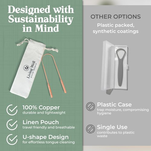 Living Well with Dr. Michelle Copper Tongue Scraper - Premium Metal Tongue Cleaner for Adults & Kids - Eliminate Bad Breath & Enhance Oral Hygiene - Includes Travel Bag