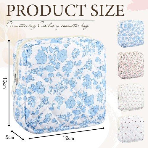 Abbylike 4 Pcs Floral Makeup Bag Cosmetic Bag with Zipper Portable Small Pouches for Purse Toiletry Mini Pouch Cute Mini Makeup Purse for Coin Essentials Items Women (Cute)