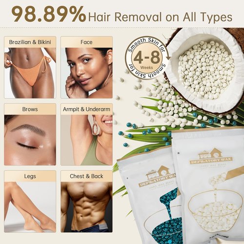 Lifestance Waxing Kit for Women & Men - White L3 Digital Warmer, Silicone Wax Pot Liner, Hair Removal Kit with 14.1oz Hard Wax Beads & Oil Spray, Professional for Home Brazilian Bikini Face Leg Body
