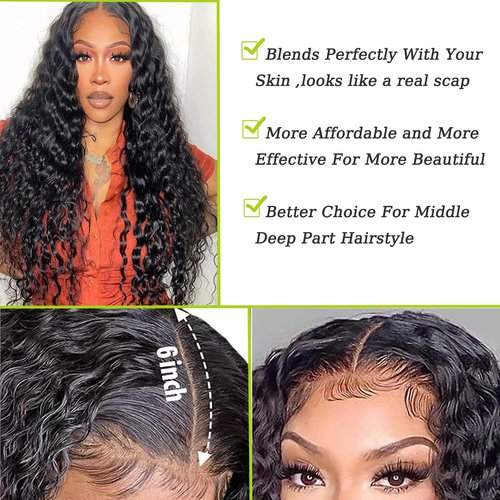 2x6 Deep Wave Lace Closure Human Hair Deep Part Closure Hd Transparent Brazilian 2x6 Lace Closure With Baby Hair Color Black 18 Inch