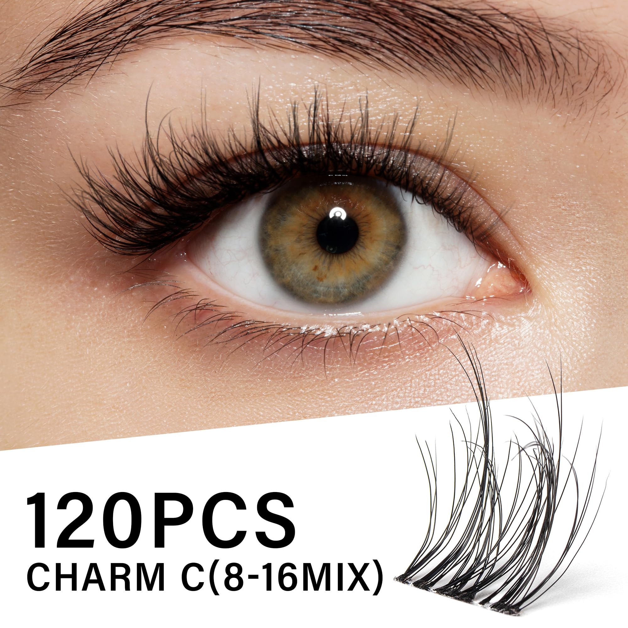 VYRILA Lash Clusters Kit 0.05mm Individual Lashes, 3D Wispy Lashes, 0.1mm Super Thin Band Resuable Natural Lashes,D Curl Faux Mink Lashes,120pcs Lash Extension (Green Charm-D-0.05-8-16mix-Kit)