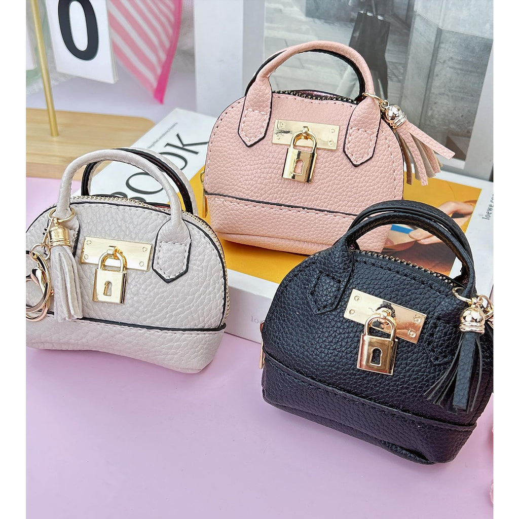 YJUBAOA 2 pcs Mini Makeup Bag for Women PU Leather Backpack Keychain Mini Wallet Key Pocket Lipstick Bag Card Holder (Handbag, White + Black)