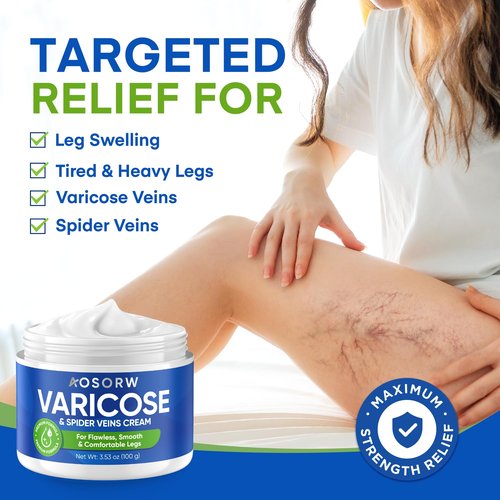 AOSORW Varicose & Spider Veins Cream – Natural Vein Treatment Leg Cream to Improve Circulation, Relieve Tired Legs & Swelling – Helps Reduce Appearance of Veins – 3.4 Fl Oz (Pack of 1)