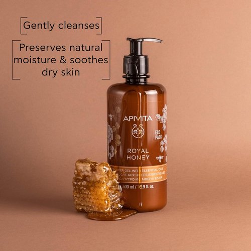 Apivita Shower Gel with Essential Oils - Nourishing Formula | 16.9 Fl Oz