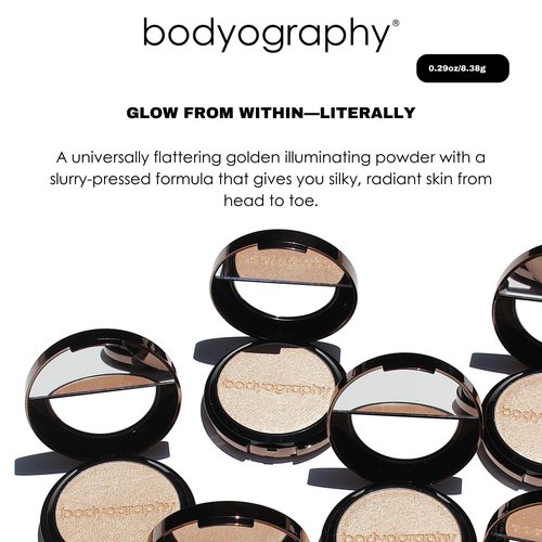 Bodyography Highlighter Pressed Powder, From Within | Universal Shade Powder Compact for Face, Eyes & Body | Buildable Wet or Dry Application | Silky, Finely Milled, Long-Wear Glow for All Skin Tones