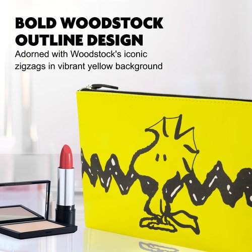 Concept One Peanuts Woodstock Travel Makeup Bag, Trapezoid Cosmetic Organizer Pouch for Women, Yellow