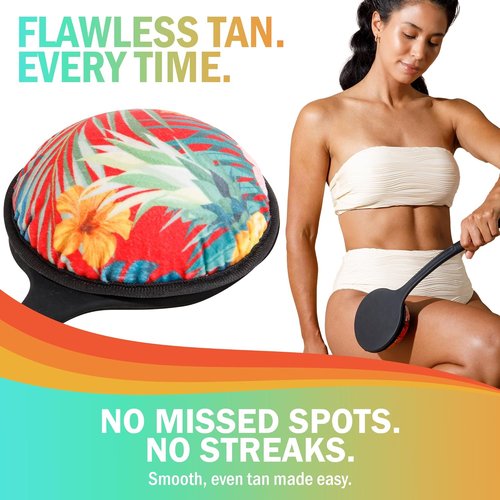 Skiennix Self Tanning Lotion Applicator - 17" Ergonomic Silicone Handle for Easy Application | Includes Exfoliating Pad