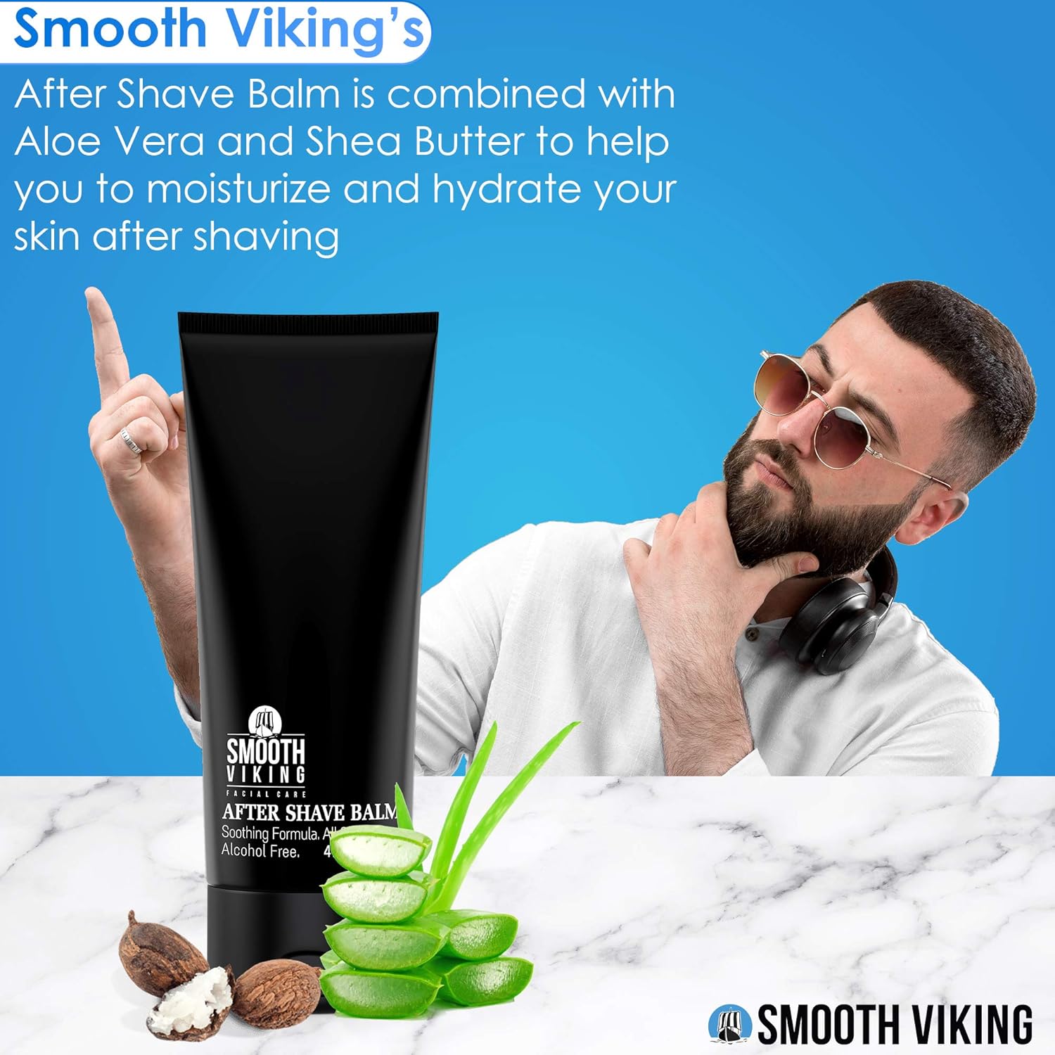Smooth Viking After Shave Balm - Alcohol-Free Soothing Moisturizer for Men with Spiced Black Pepper Scent (4 Oz)