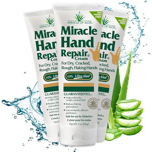 Miracle Hand Repair Cream - Healing Moisturizer with 60% Aloe Vera | Non-Greasy, Fast Absorbing, 1 oz (3-Pack)