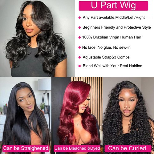 BYYASAA U Part Human Hair Wig Body Wave U Part Wig Human Hair for Black Women Glueless Wigs Human Hair Clip Natural Hair Wig Beginner Friendly Middle Part 180% Density 14 inch