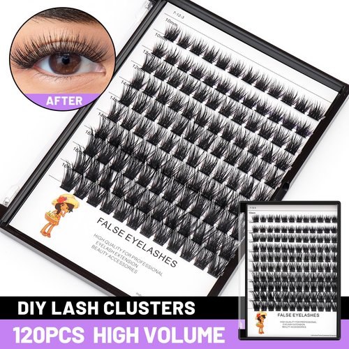 BODERMINCER Lash Cluster Color Black/Brown D Curl 120pcs 8-10-12-14mm/10-12-14-16mm Mixed Segment Cluster Individual Lashes DIY Lash Clusters Self Use Lash Clusters Kit (16mm)