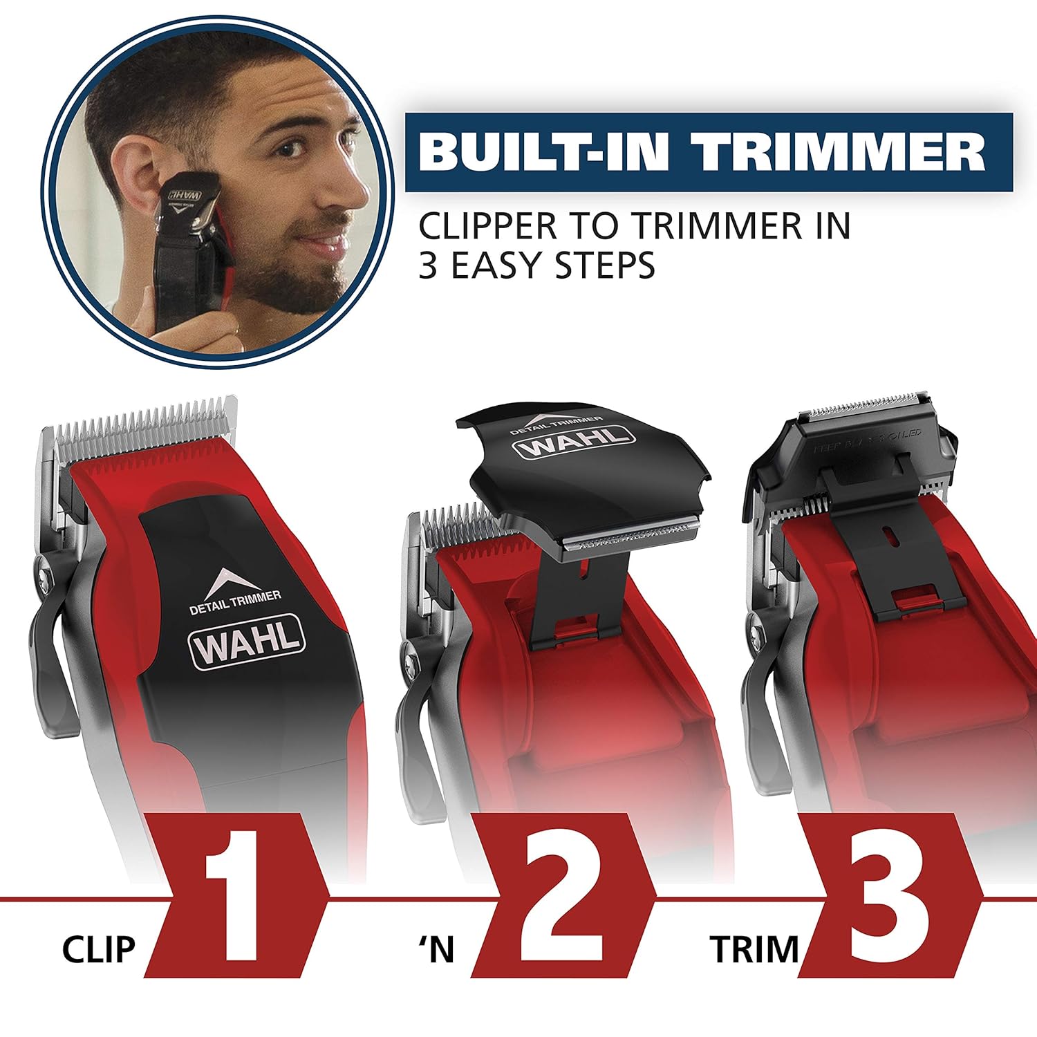 Wahl USA Hair Clipper Kit - 2-in-1 Corded Clipper & Pop-Up Trimmer for Men’s Grooming | Model 79900-1501P