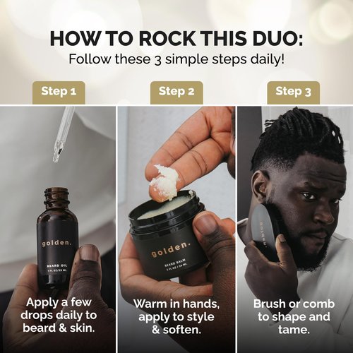 Golden Grooming Beard Bundle for Black Men | Natural Beard Growth Kit with Shea Butter (Regular, Cedar Frost)