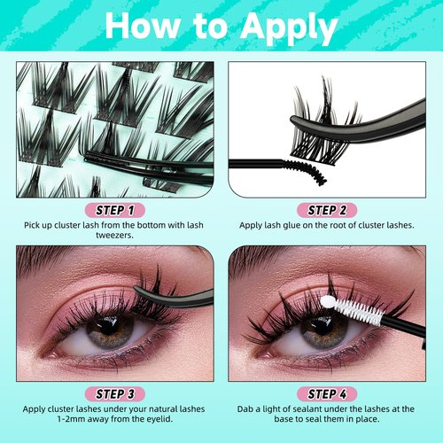 Manga Lash Clusters Kit DIY Left Right Eyelash Extensions Kit C Curl Lashes Cluster with Lash Bond and Seal Waterproof,Lash Remover,Lash Applicator Tool For False Lashes Extension(Fox&Puppy Kit)