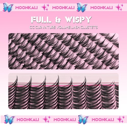 MOONKALI Natural Lash Clusters Wispy Fairy Eyelash Extensions 10-16MM CC Curly Manga Eyelash Clusters 120Pcs Individual Versatile DIY Lash Extension, Black
